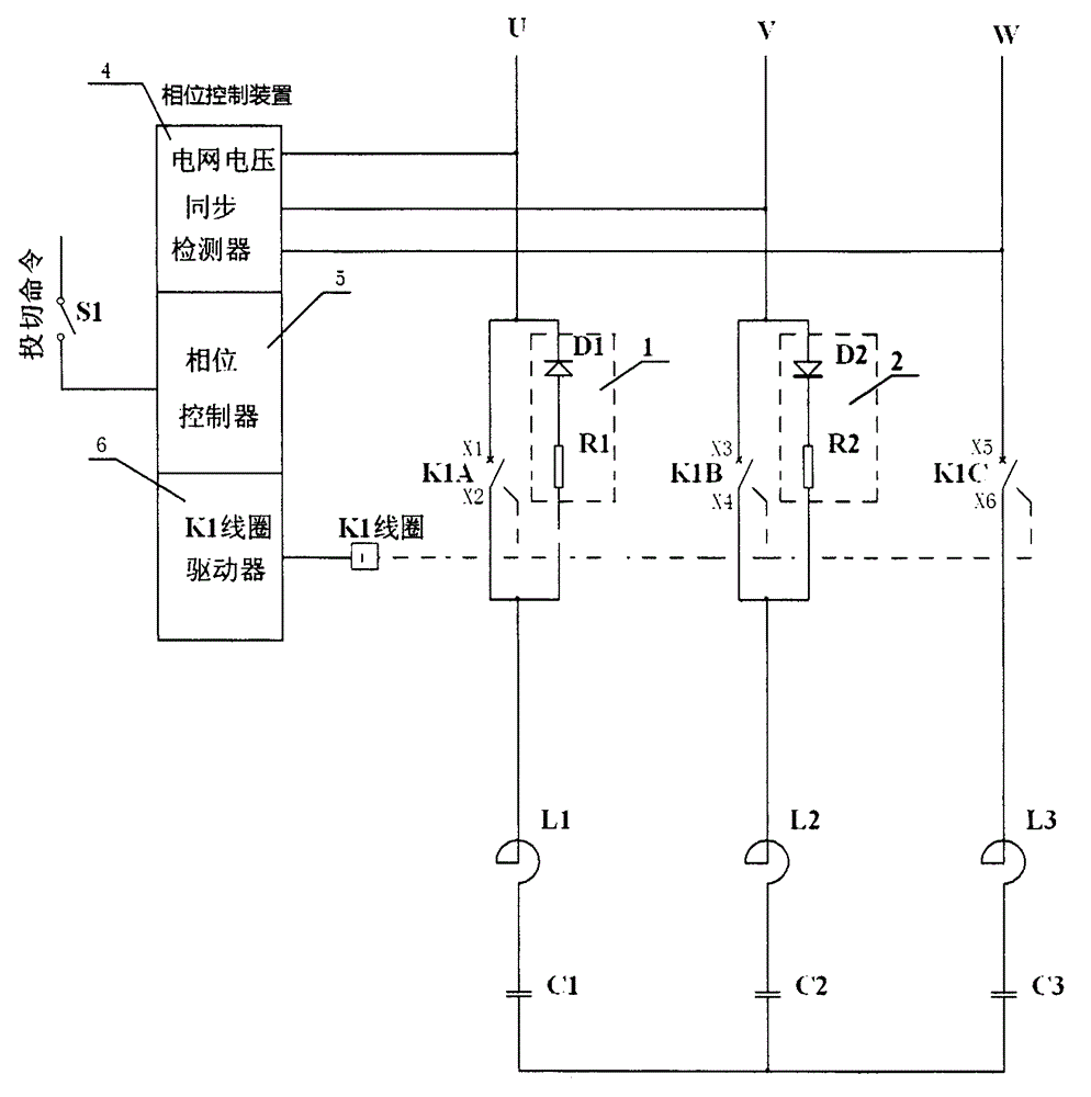 Single tripolar synchronous switch-based intelligent reactive power compensation device