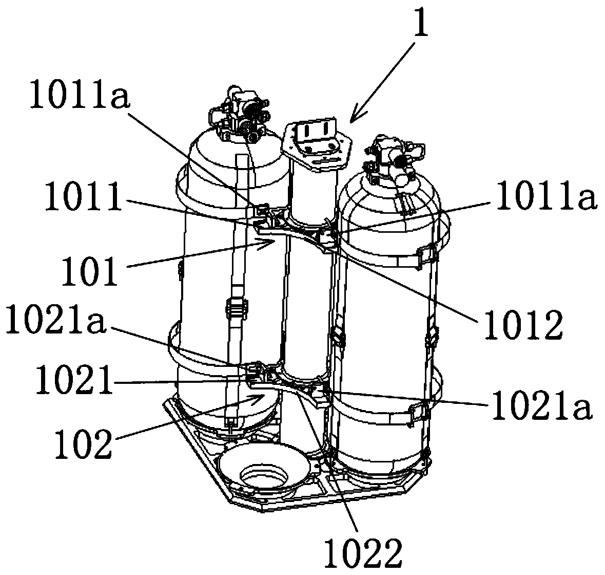 High-pressure gas cylinder carrying device for spacecraft