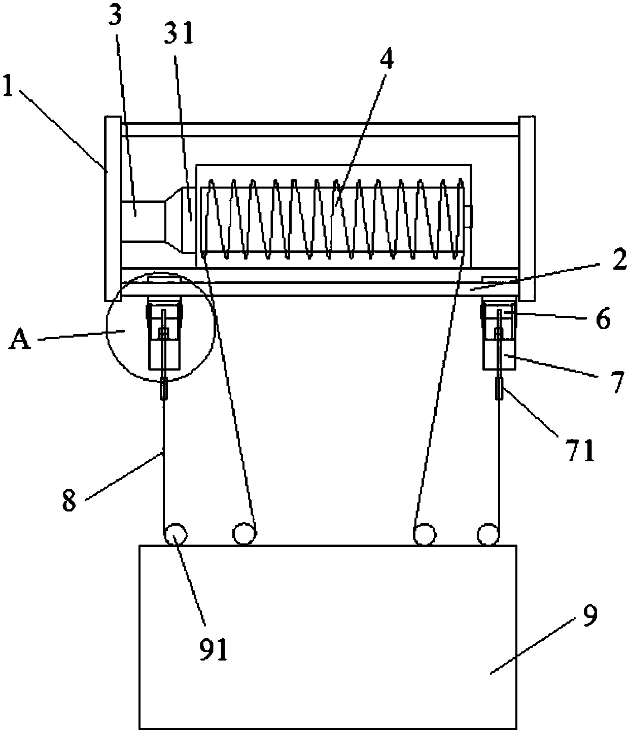 Four-cable suspension cage balancing device