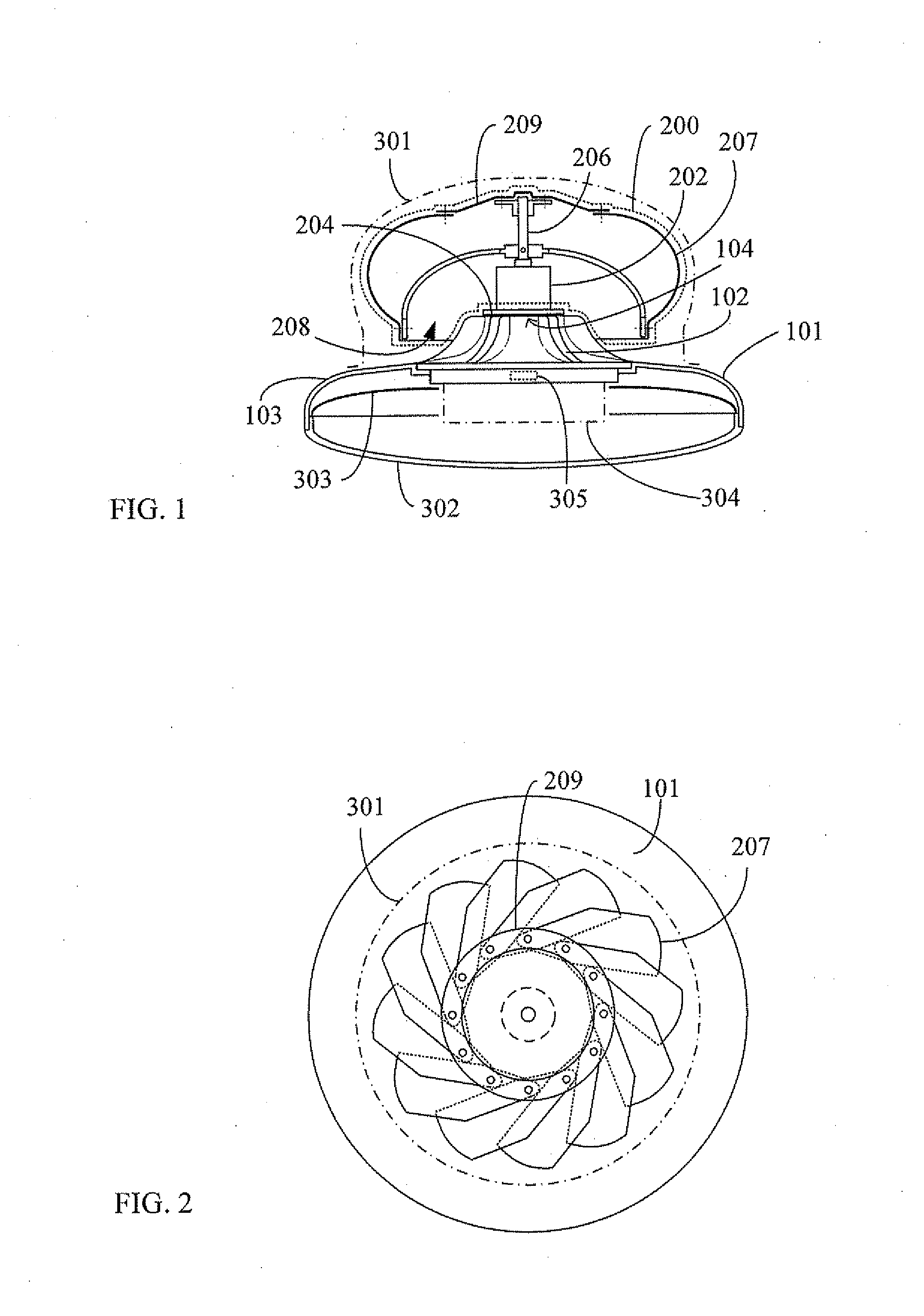 Heat dissipating lamp device having electric turbine axial fan