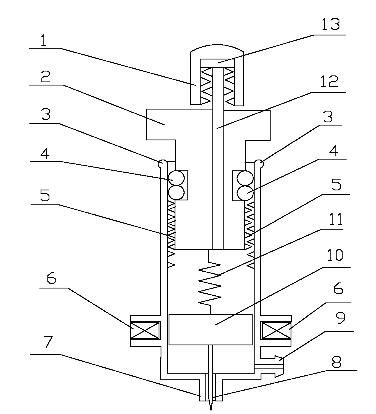 Electrospinning direct-writing nozzle capable of controlling starting and stopping