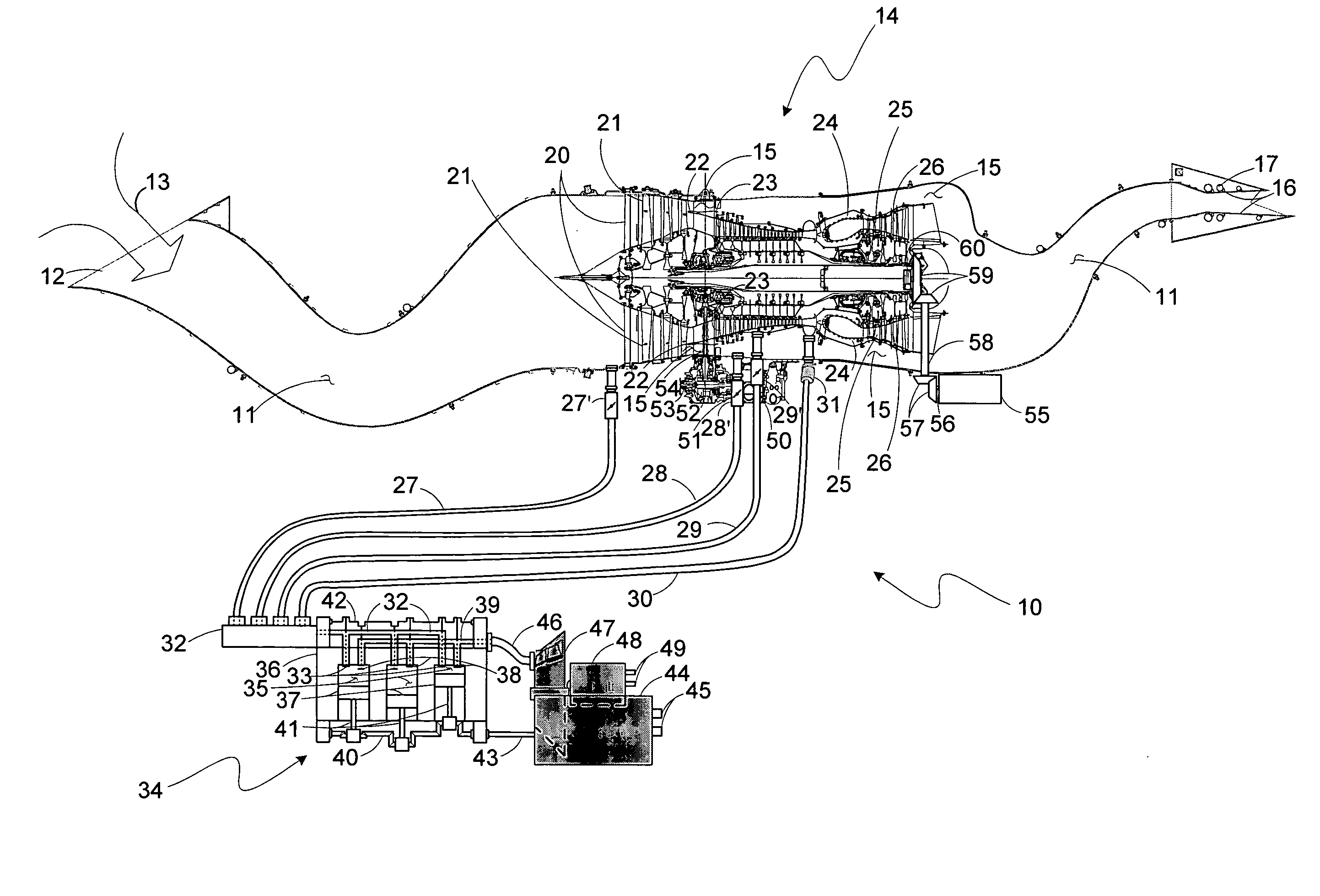 Aircraft combination engines plural airflow conveyances system