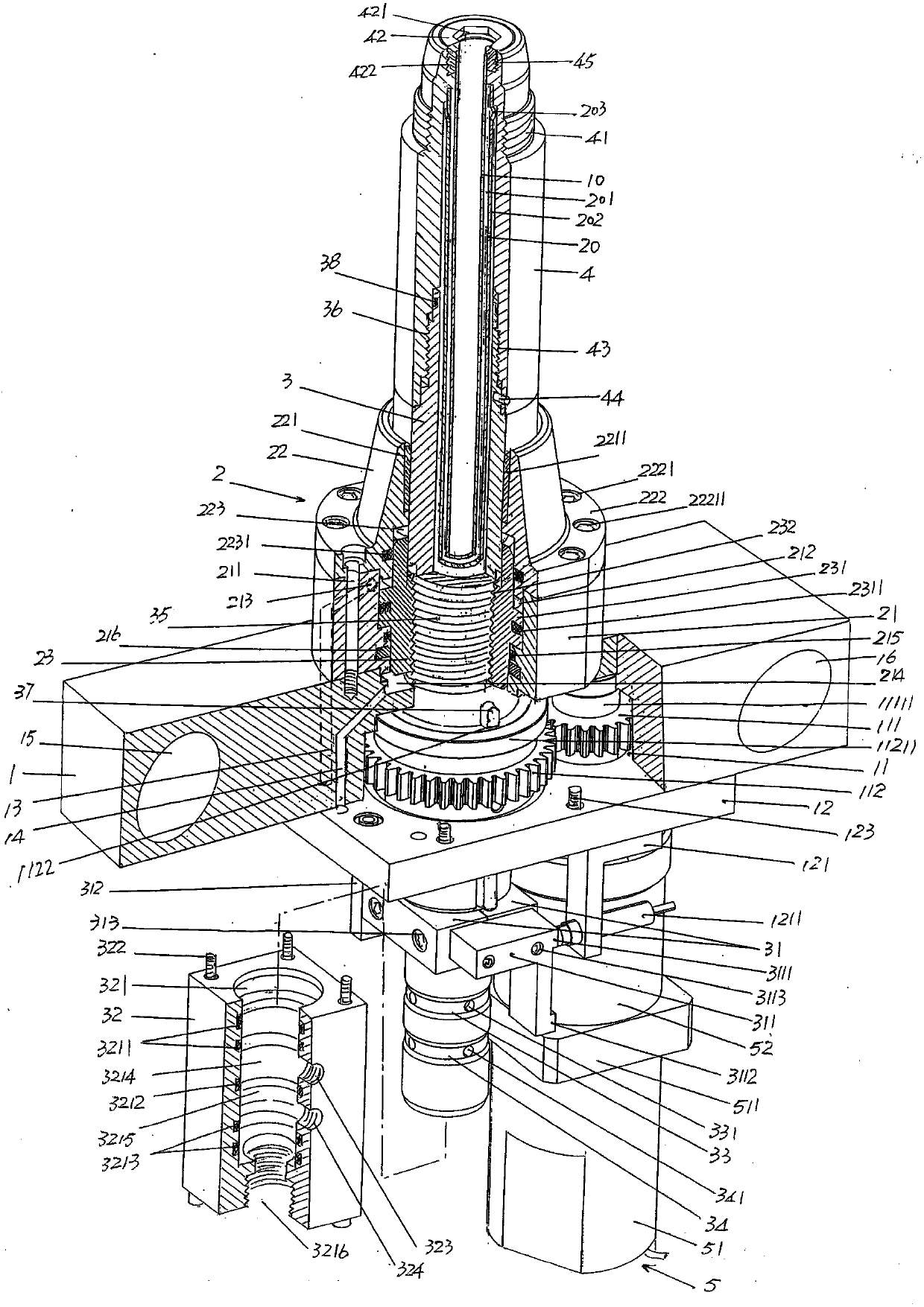 Plastic hollow container down blowing device for blow molding machine