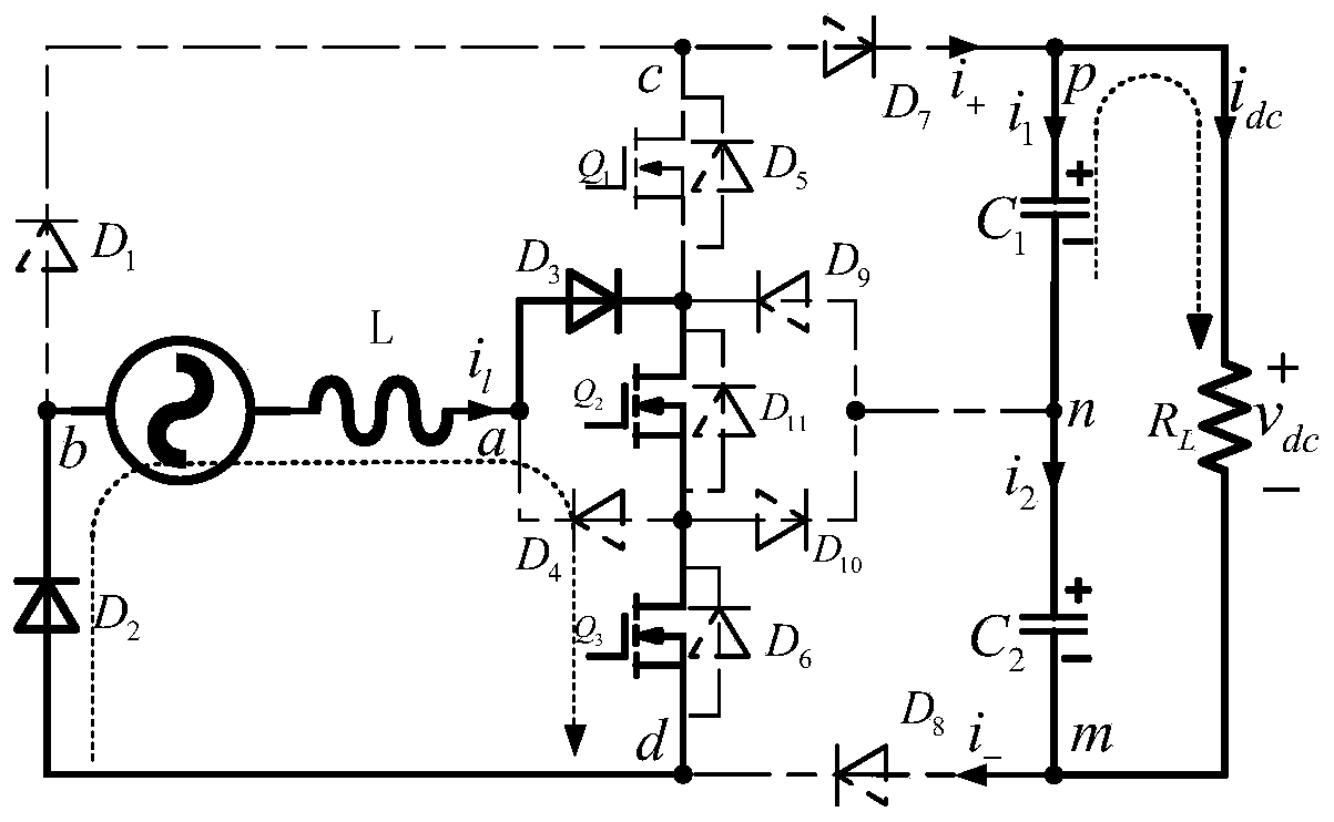 Single-phase power factor correction circuit based on three-tube five-level topology