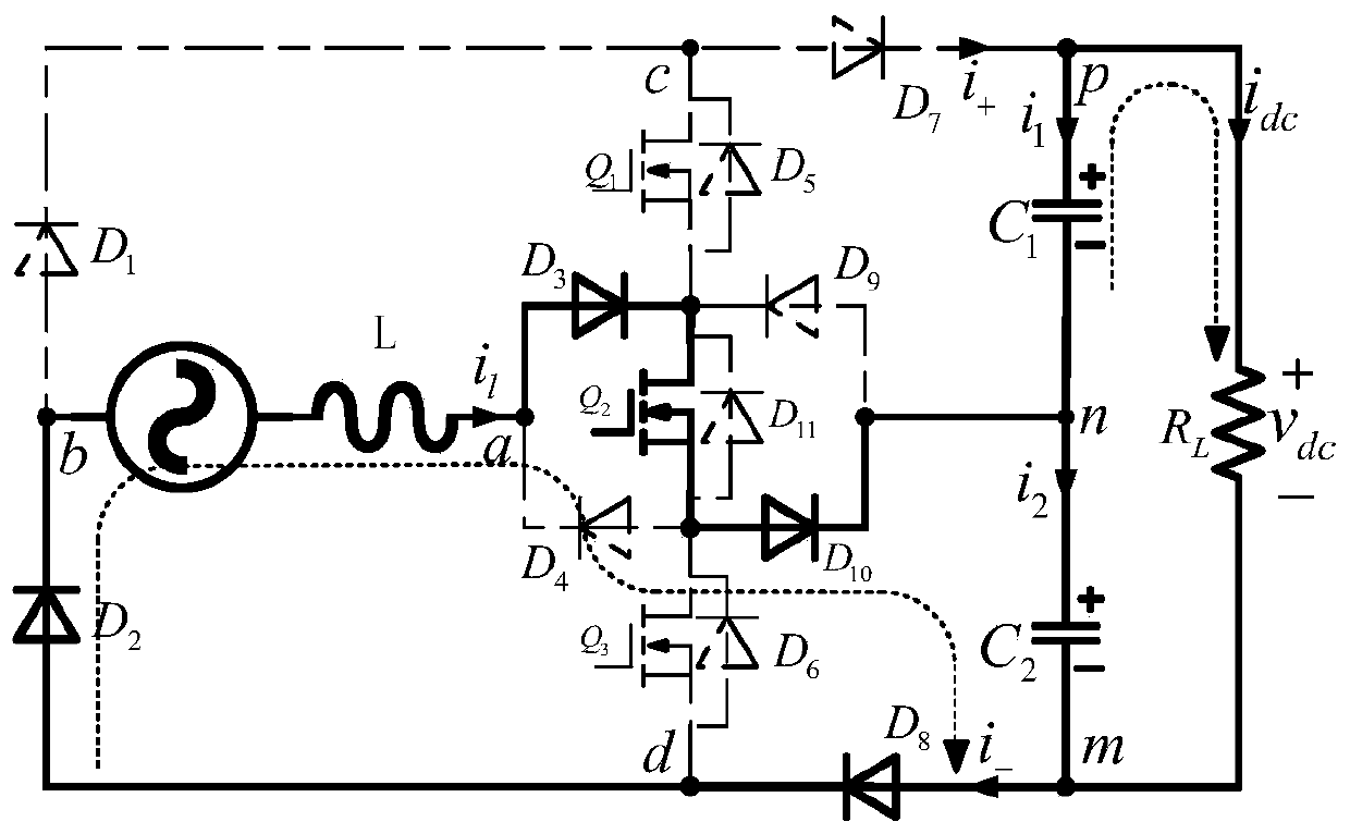 Single-phase power factor correction circuit based on three-tube five-level topology