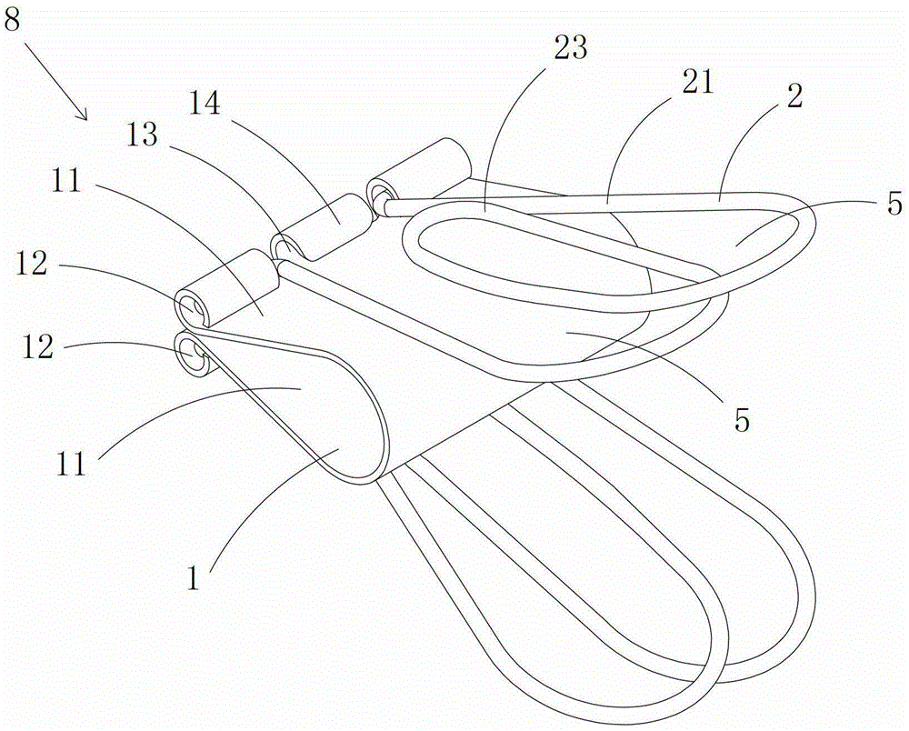 A wired electrical appliance with a long tail clip that bundles cables neatly