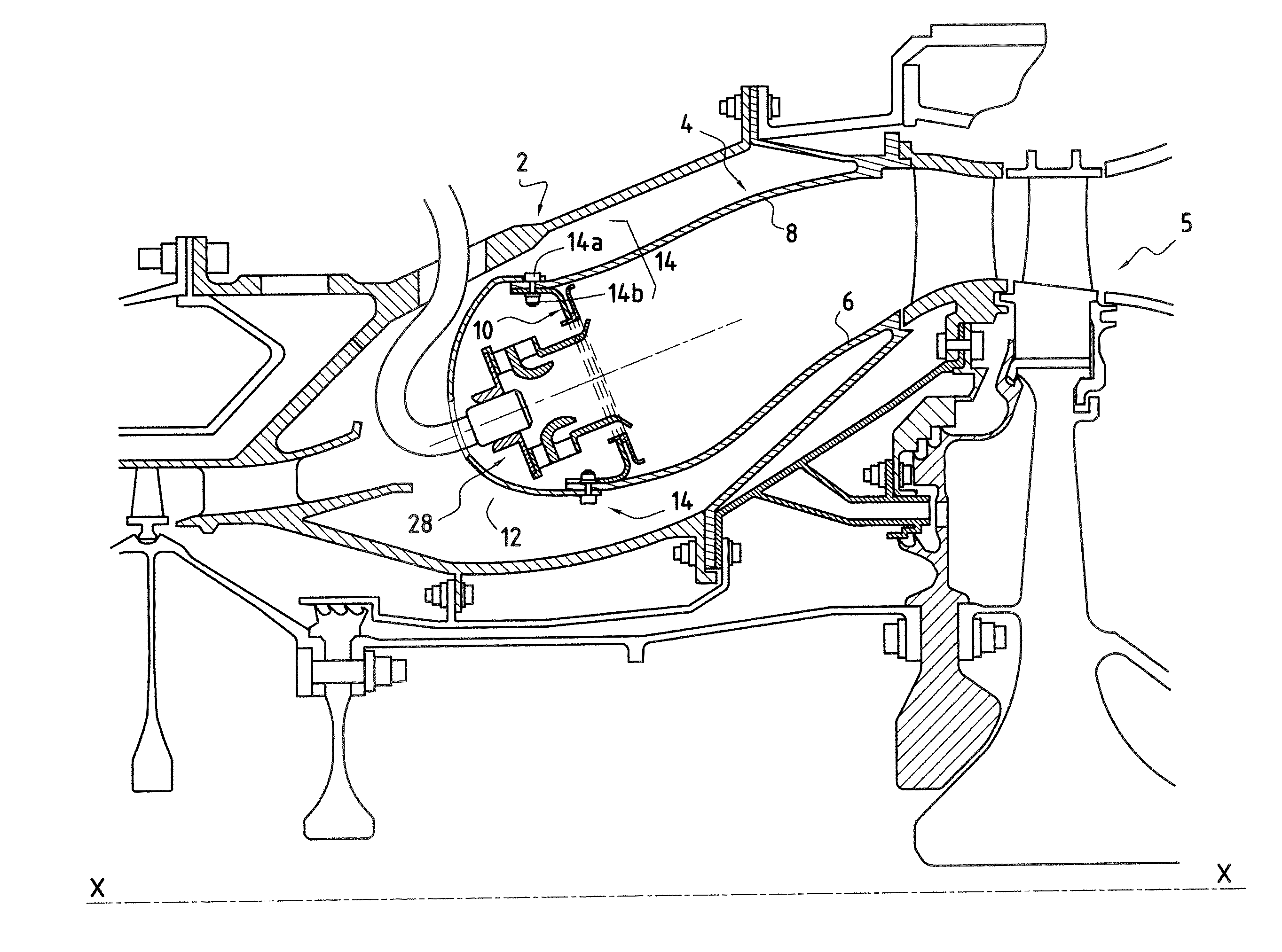 Turbine engine combustion chamber with tangential slots