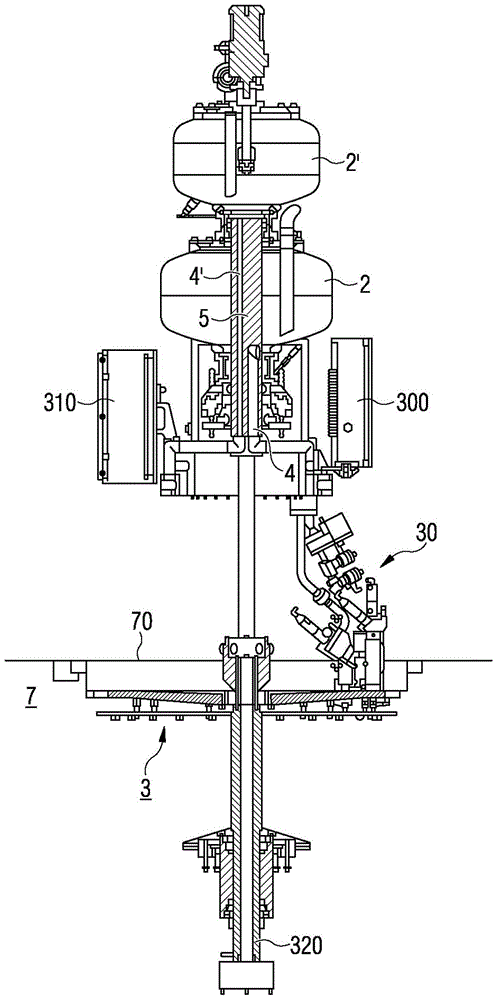 Device for filling at least one container with filling