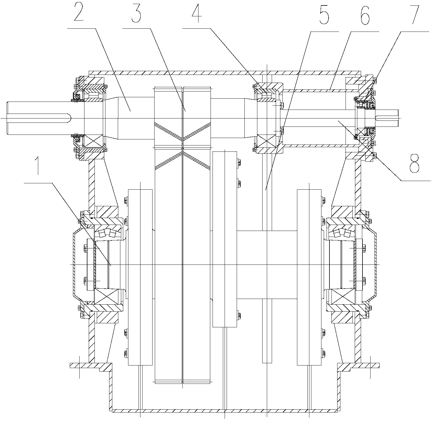 Novel power end of three-cylinder tailing filling pulp pump