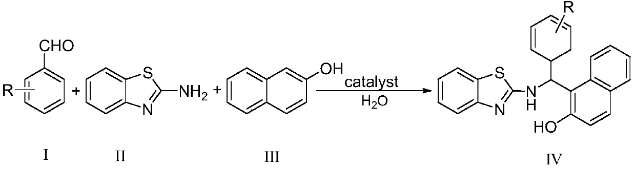 Green method for catalytically synthesizing 2'-aminobenzothiazolyl-arylmethyl-2-naphthol