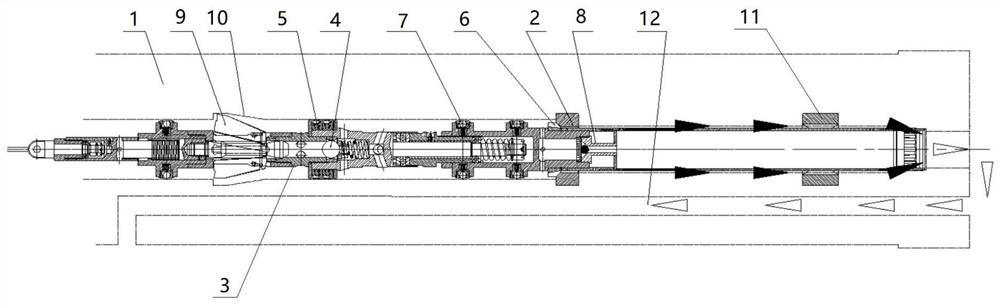 Coring drilling tool with compressed air as conveying medium and scouring medium