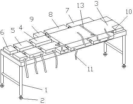 Examination and treatment bed permeable to X-rays and capable of adjusting all joints