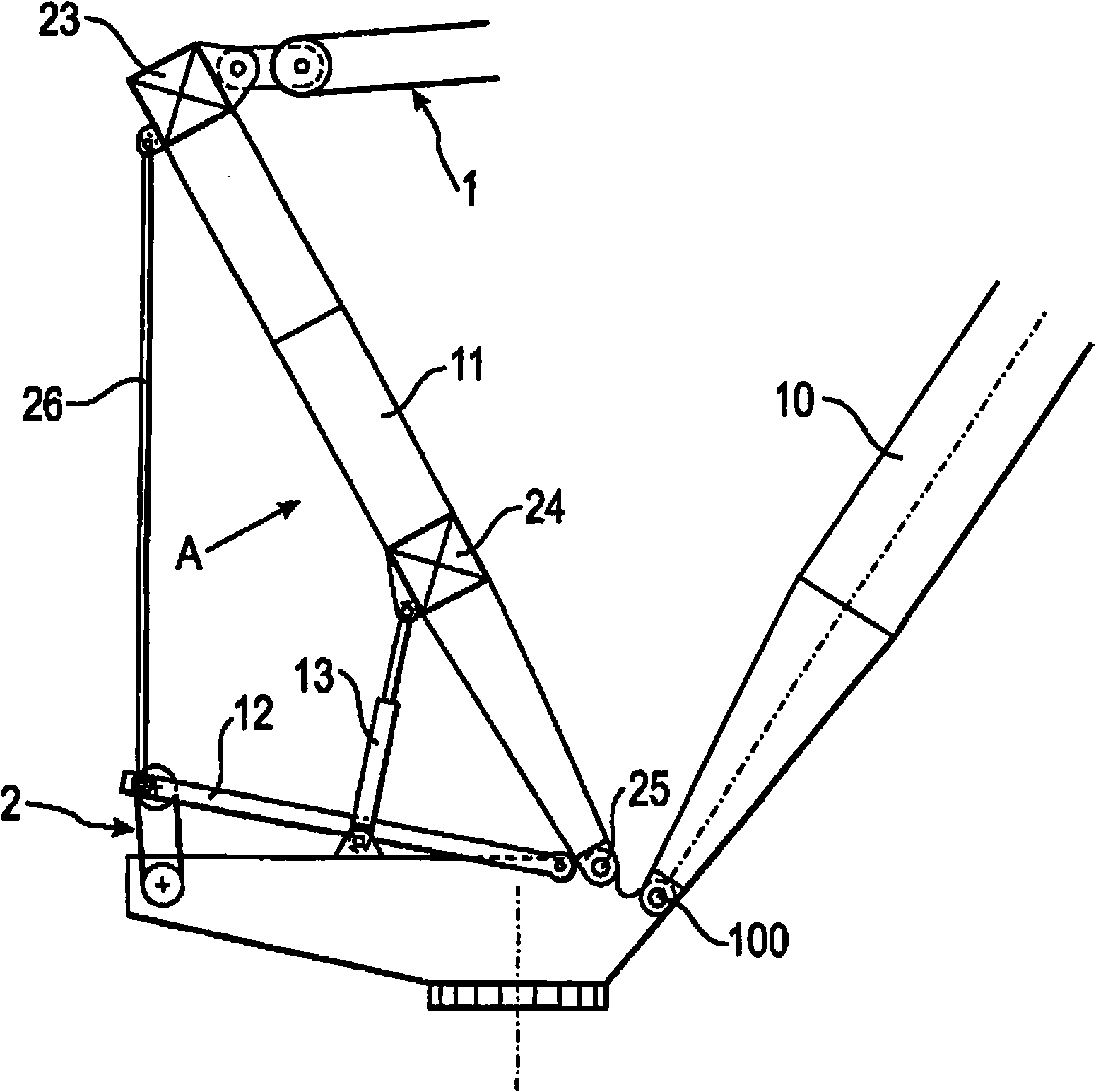 Crane with a boom tensioning device