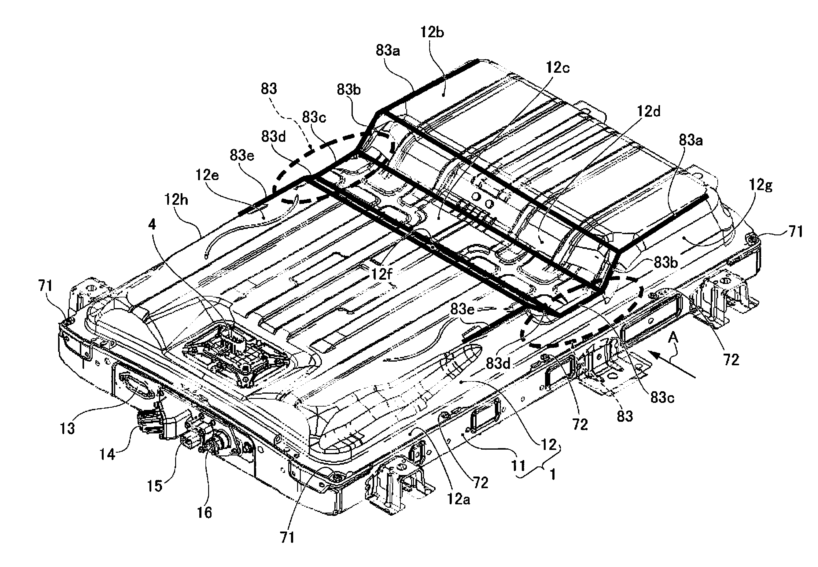 Vehicle installed battery pack with pressure release structure