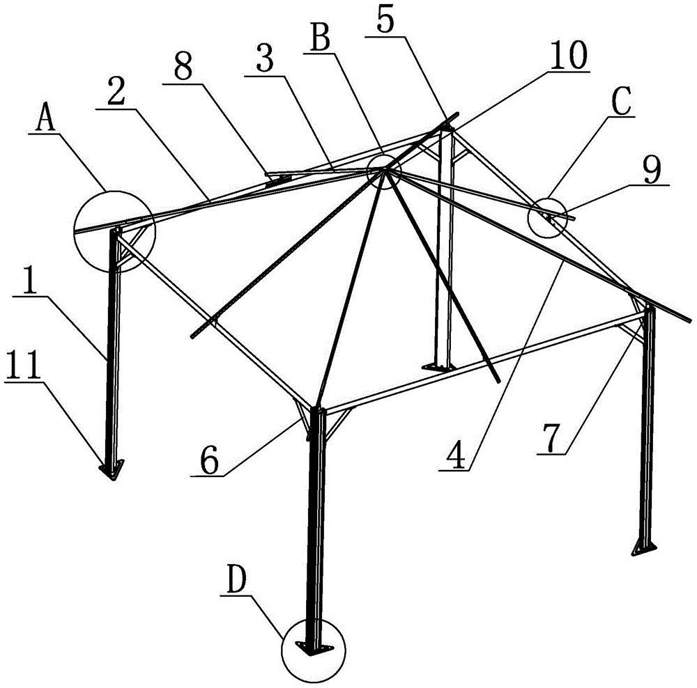A roof skeleton structure of a pergola