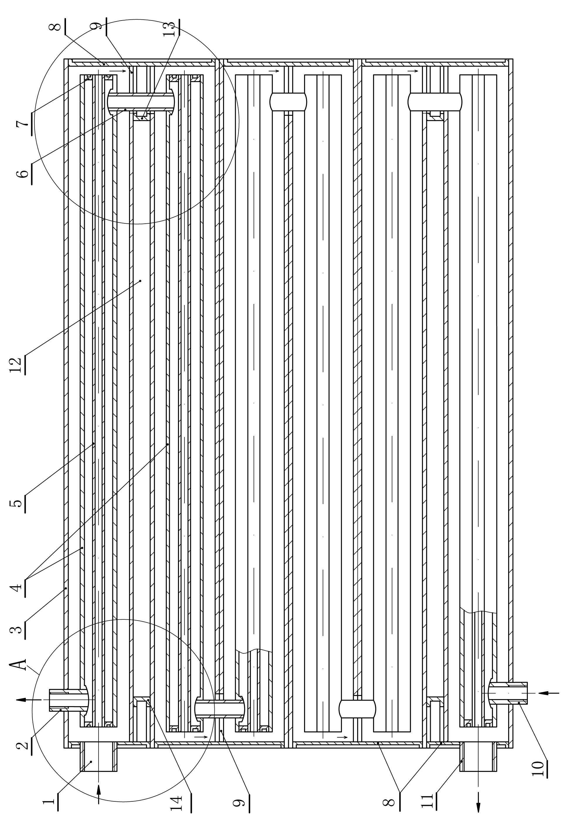 Dual-channel heat transmission heat exchanger with rectangular heating pipe and manufacturing process thereof