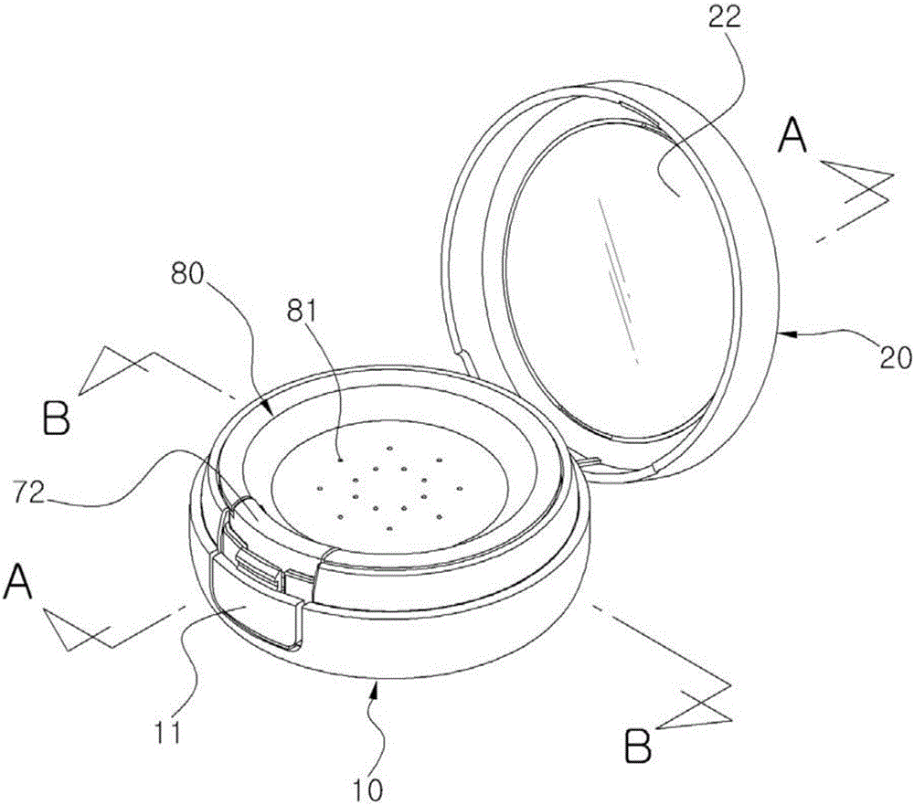 Compact container comprising ring button member