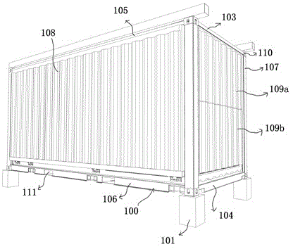 Foldable container house with transmission system