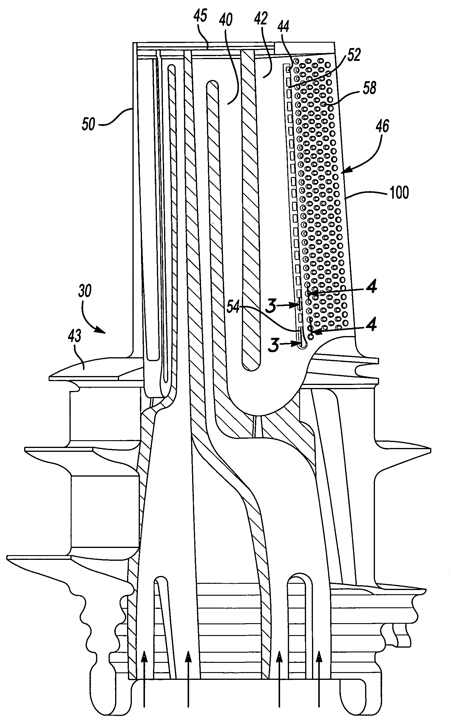 Turbine blade with split impingement rib