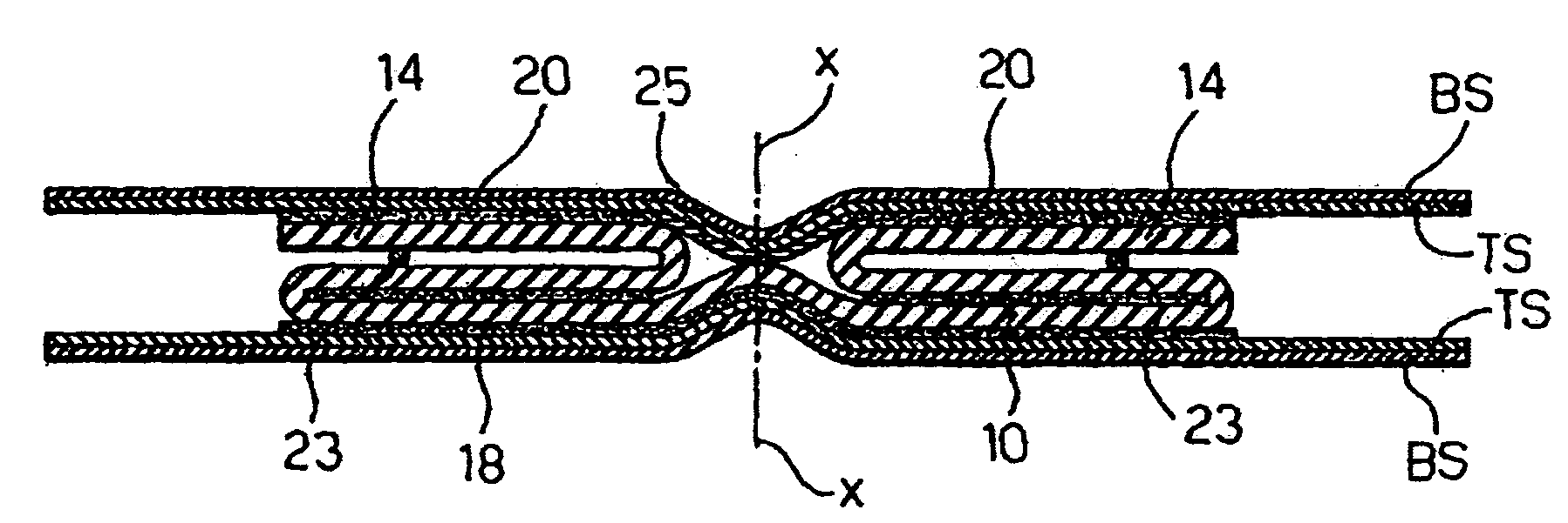 Closure element for absorbent sanitary products, manufacturing process, process of use, and product thus obtained
