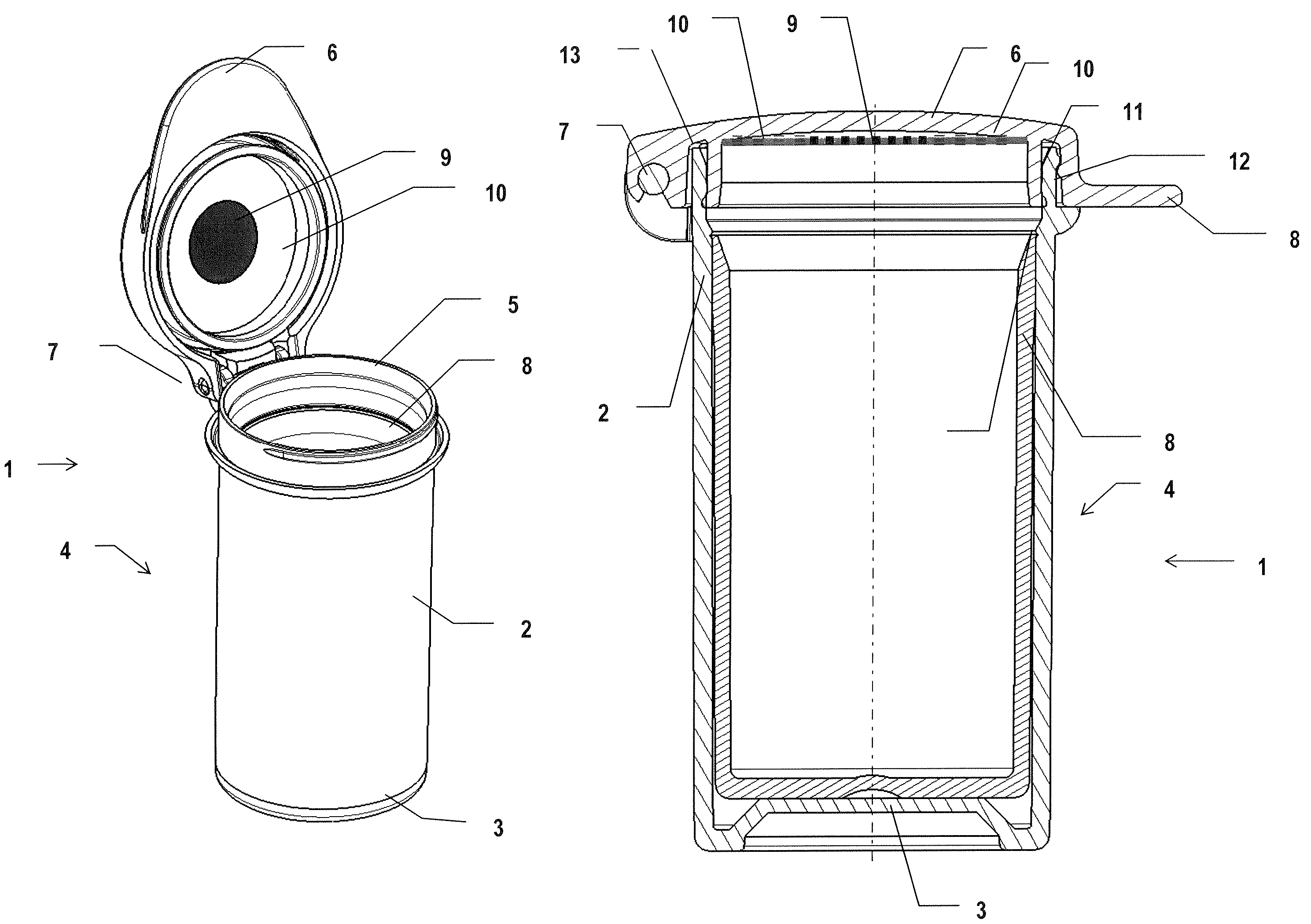 Dehydrating container comprising a humidity state indicator