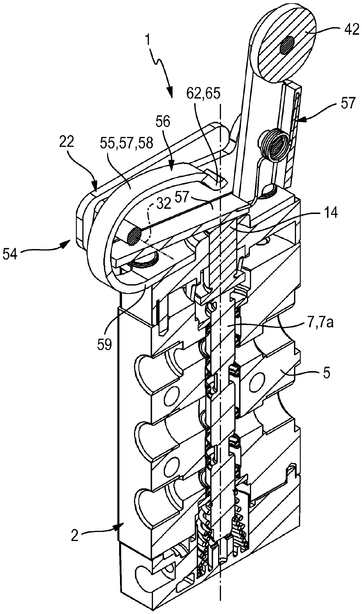Roller lever operating device and roller lever valve equipped therewith