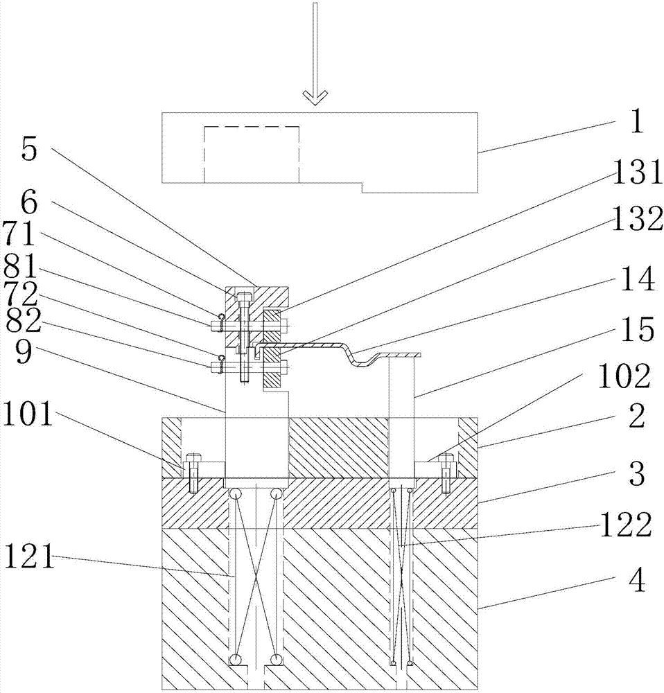 Stamping die internally provided with wheel type floating guide mechanism