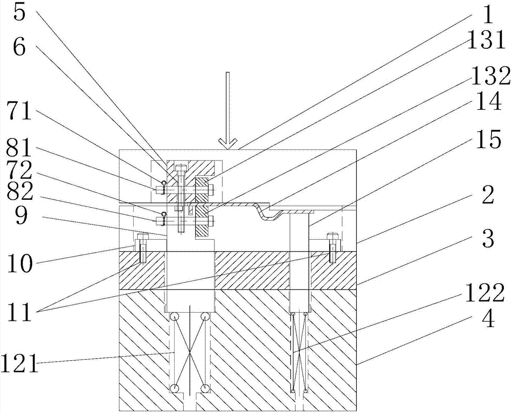 Stamping die internally provided with wheel type floating guide mechanism