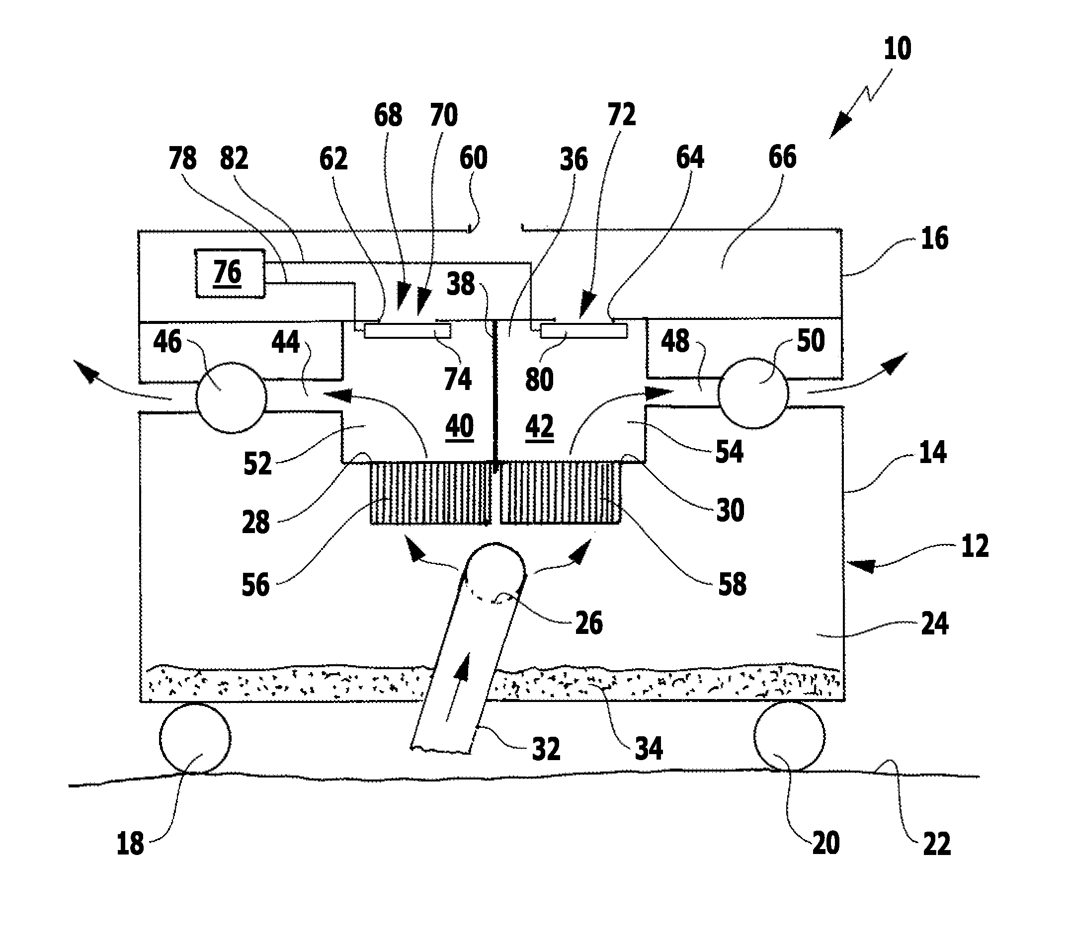 Method for cleaning two filters of a suction device for cleaning purposes and suction device for performing the method