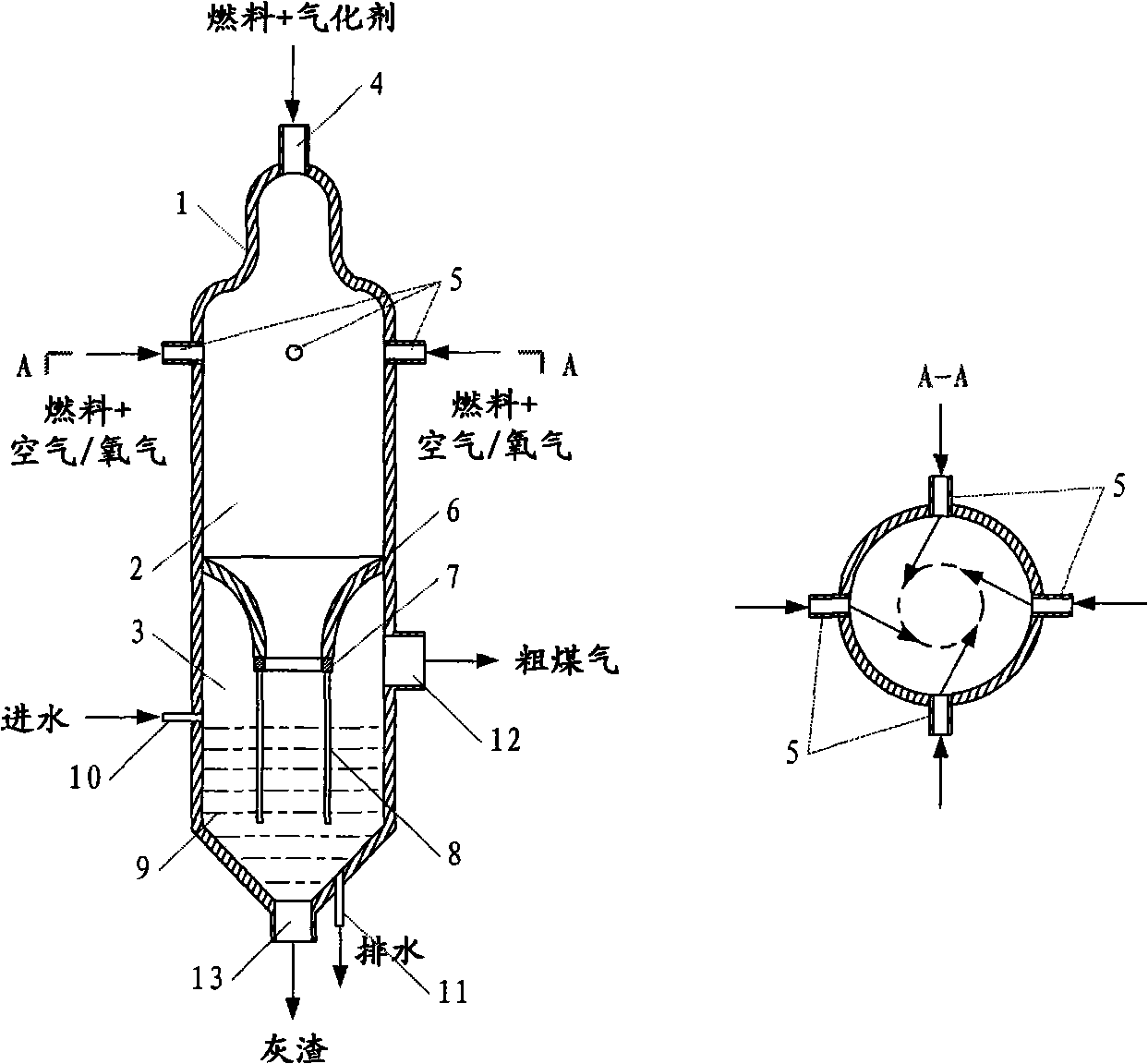 Staged powder spraying entrained bed gasification furnace and gasification method thereof