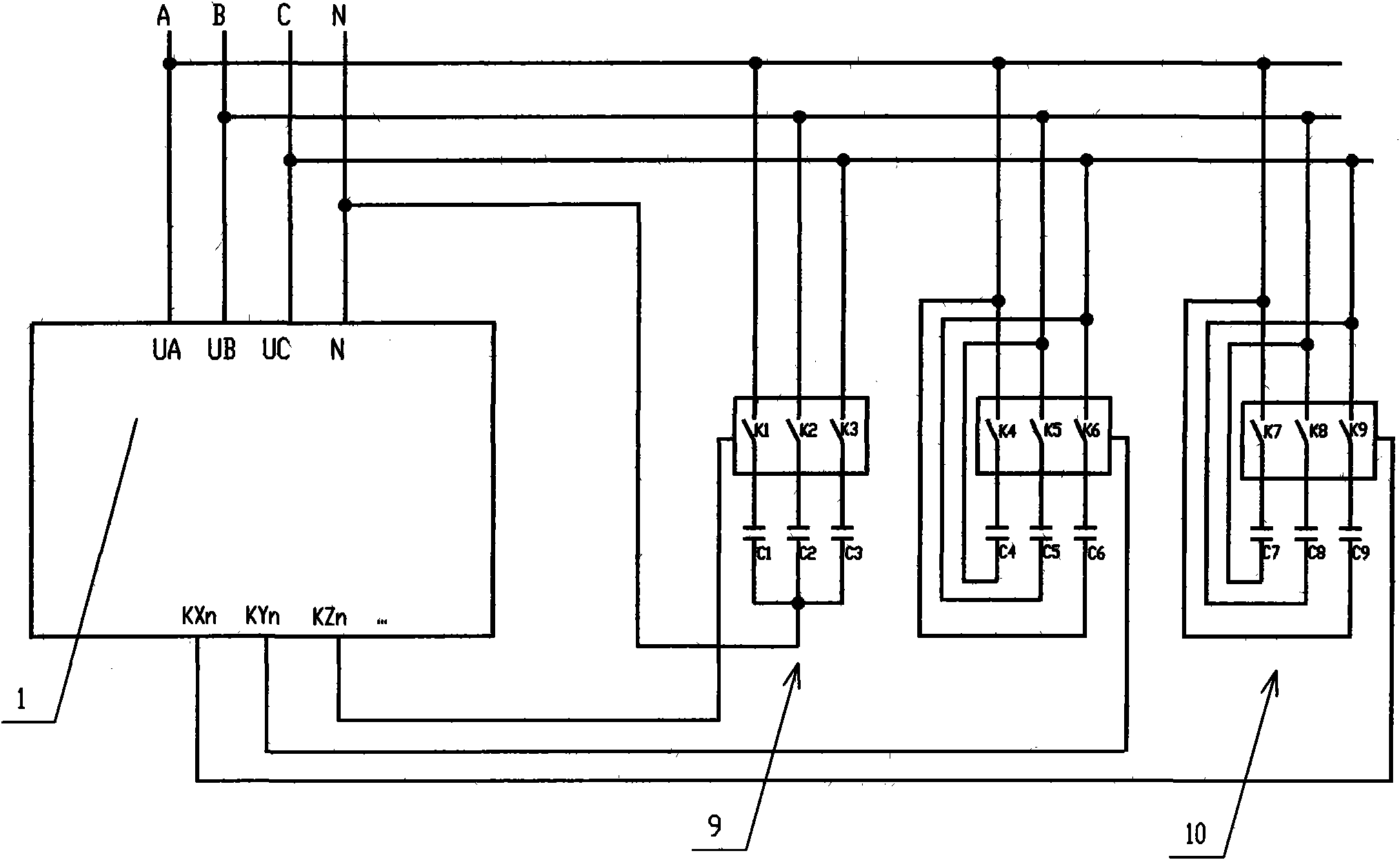 Branch-line voltage regulation device with controller taking voltage as criterion and combination switch