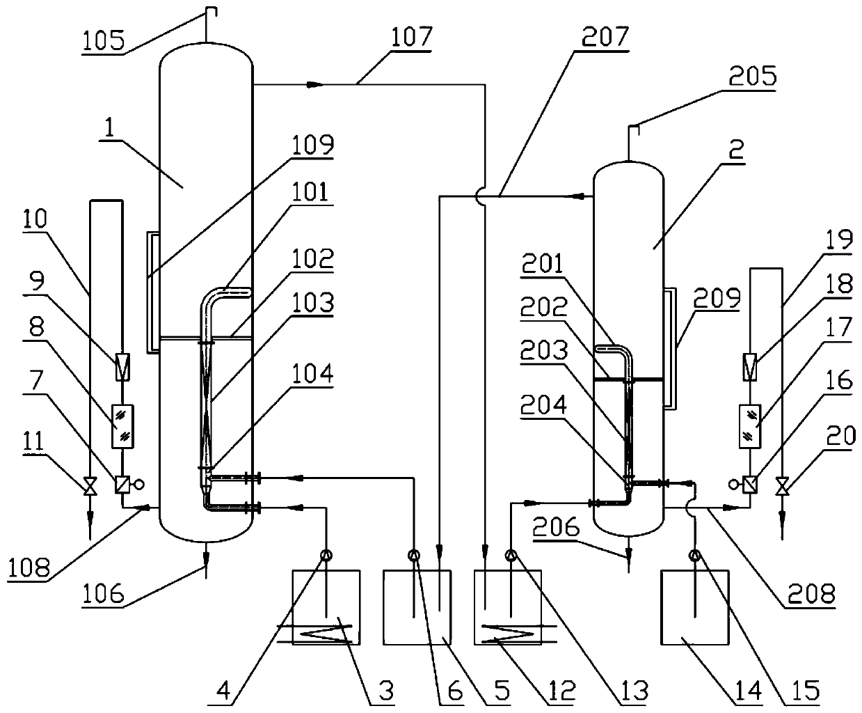 Extraction tower and back-extraction tower process and device for treatment of phenol-containing wastewater