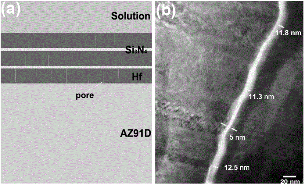 Method for preparing conductive and corrosion-resistant multilayer-structured Hf/Si3N4 coating on Mg alloy