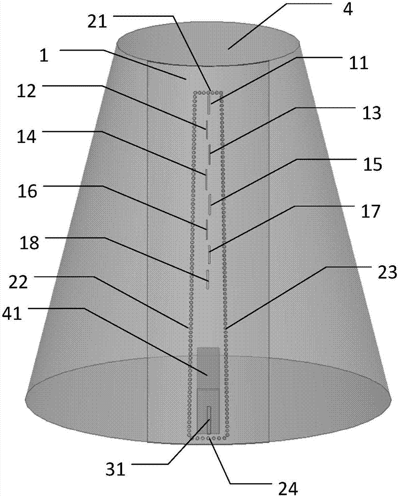 Millimeter wave circular conical surface conformal integrated waveguide slot array antenna