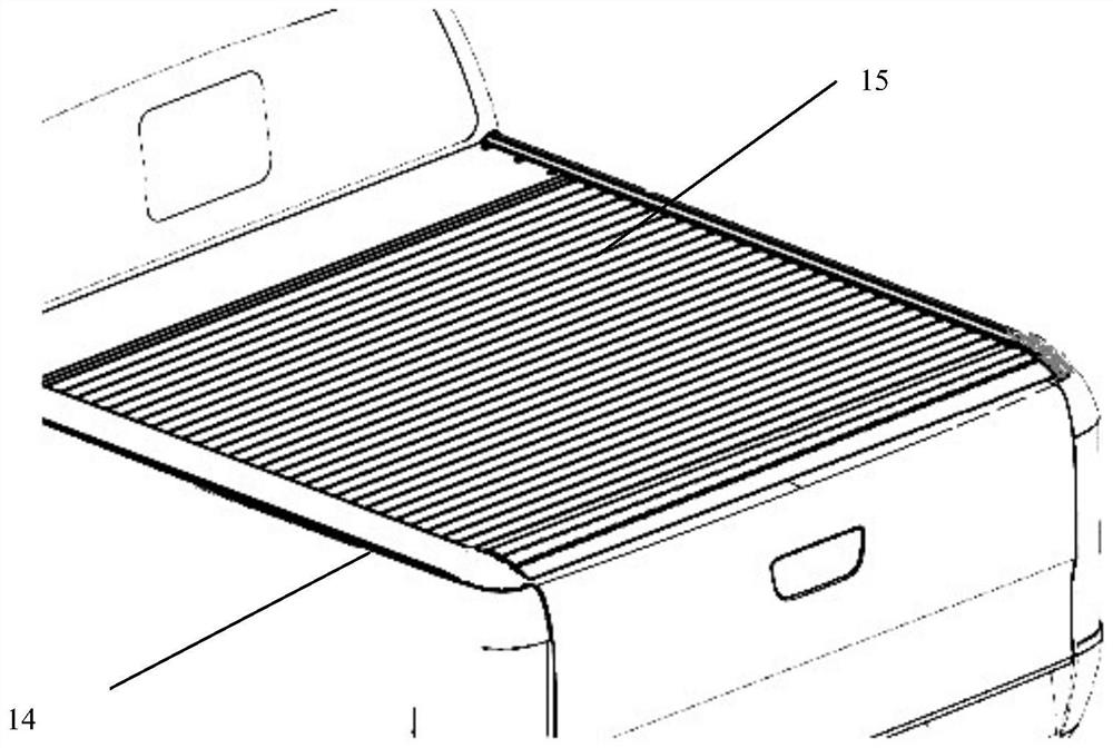 Pickup truck rear compartment cover covering and connecting linkage device