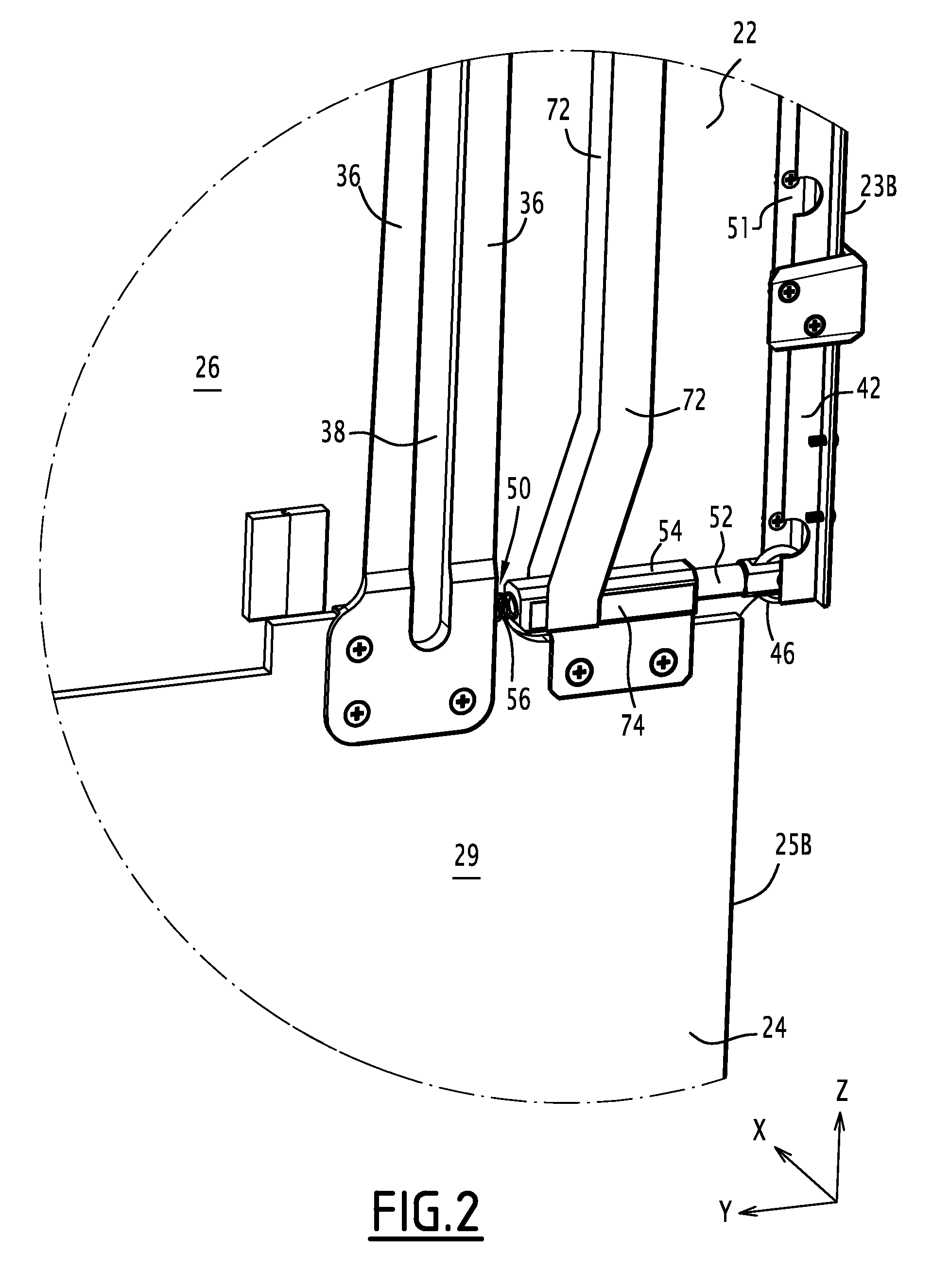 Separating element for a platform cabin comprising a push rod mechanism for moving a leaf