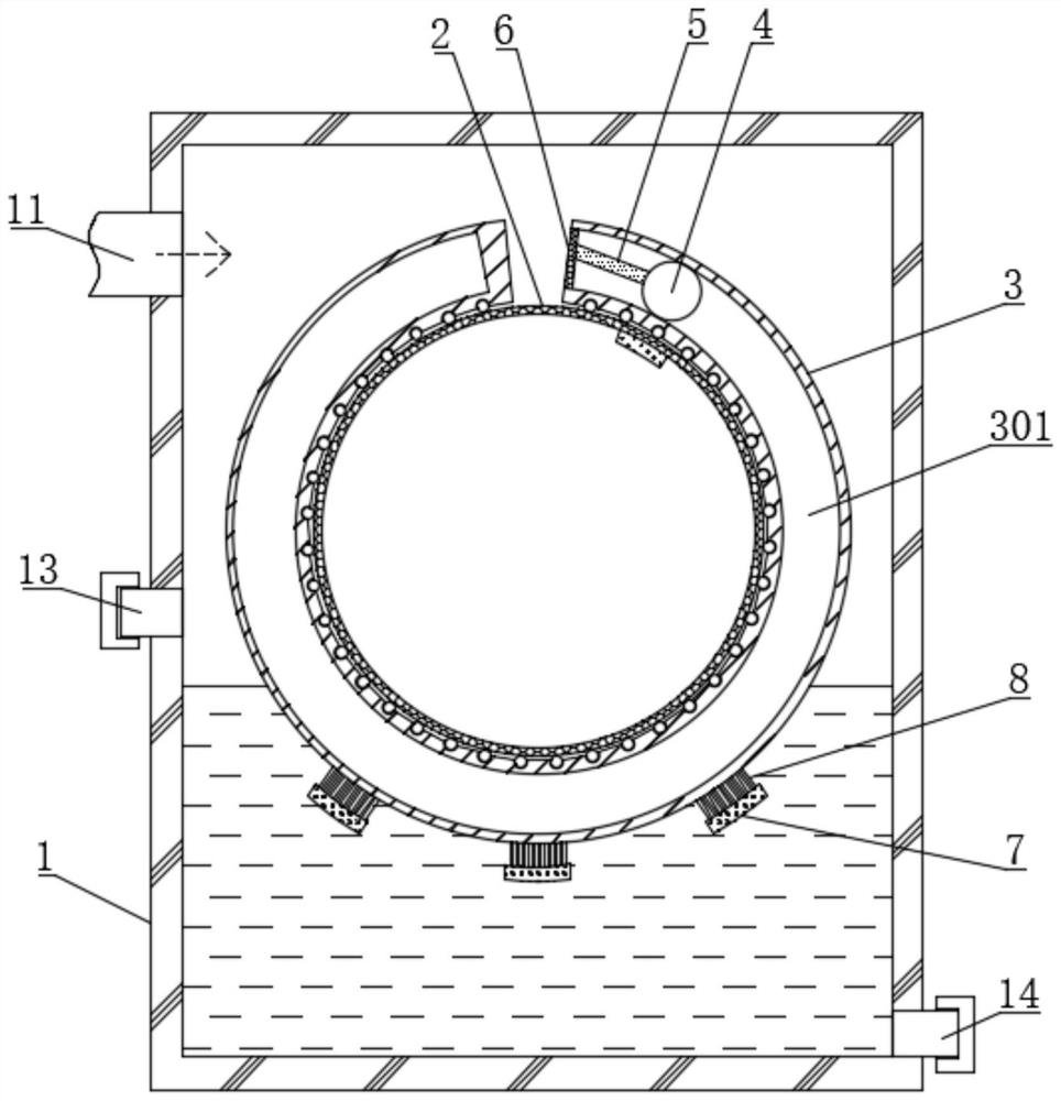 A self-cleaning high-efficiency filter device for non-balanced air pressure guidance and rotation of exhaust gas