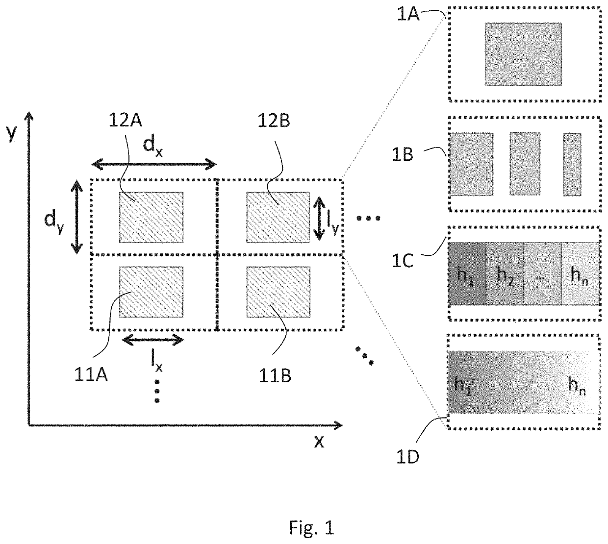 Diffractive grating with variable diffraction efficiency and method for displaying an image