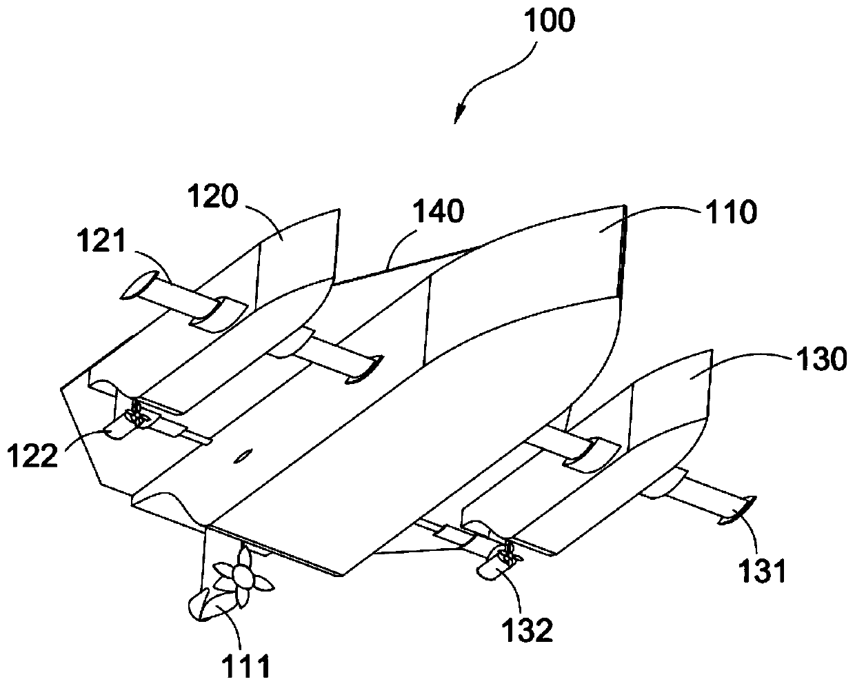 Composite trimaran with navigational hydrofoils