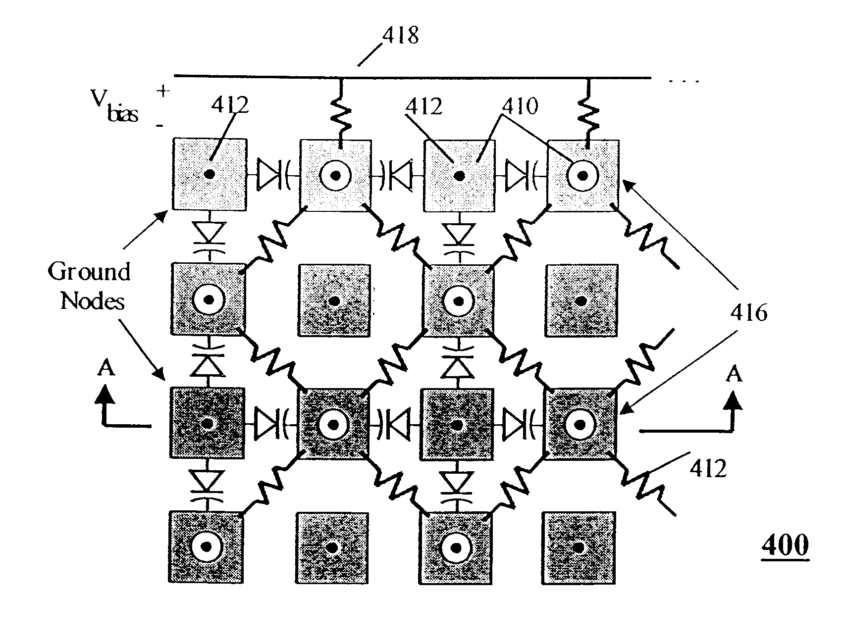 Reconfigurable artificial magnetic conductor using voltage controlled capacitors with coplanar resistive biasing network