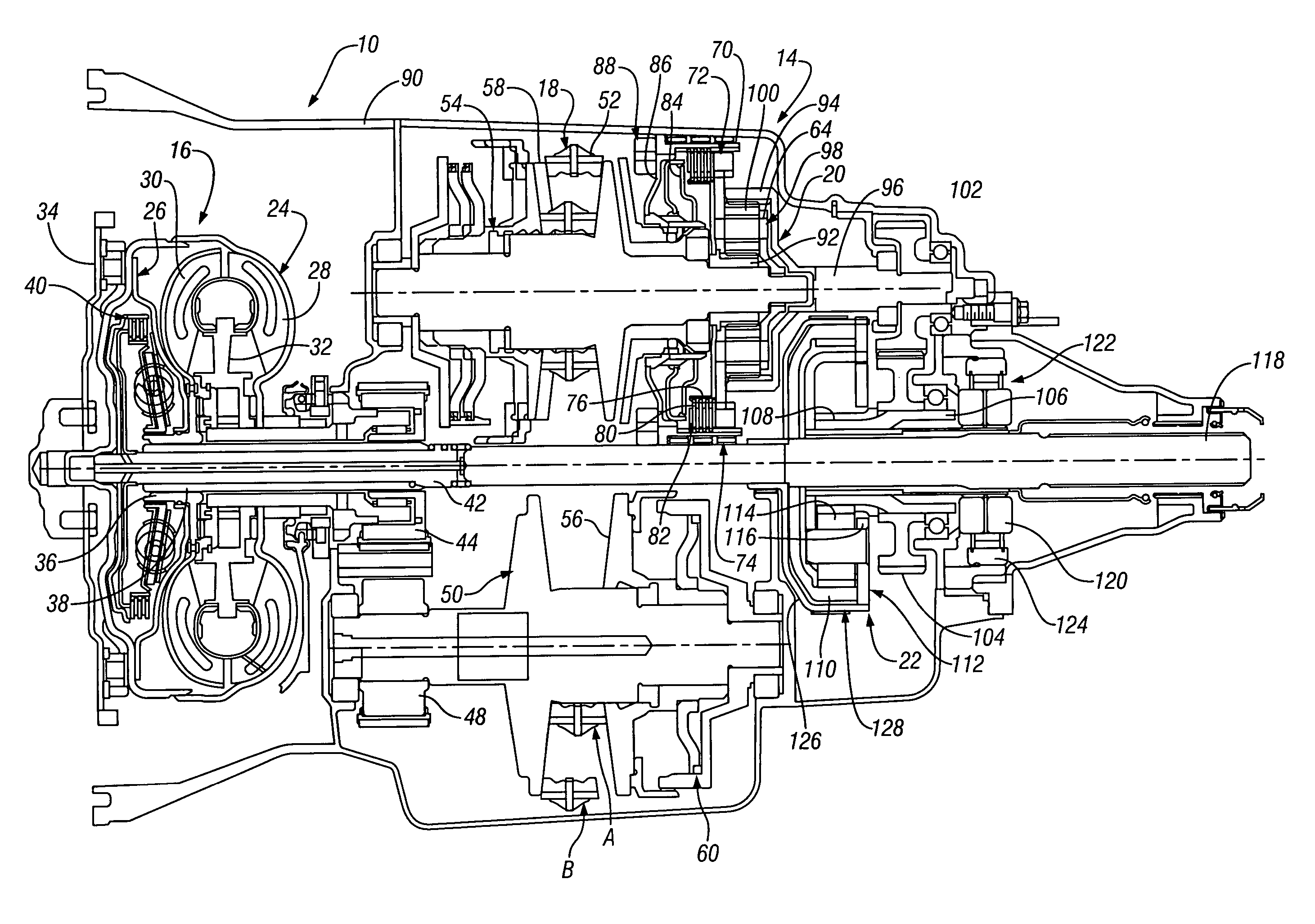 Three-mode continuously variable transmission with a direct low mode and two split path high modes