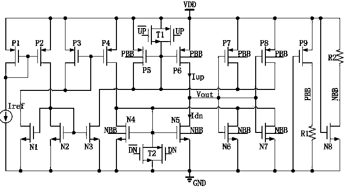 Low current mismatch charge pump circuit for resisting process fluctuation under low voltage of phase lock loop