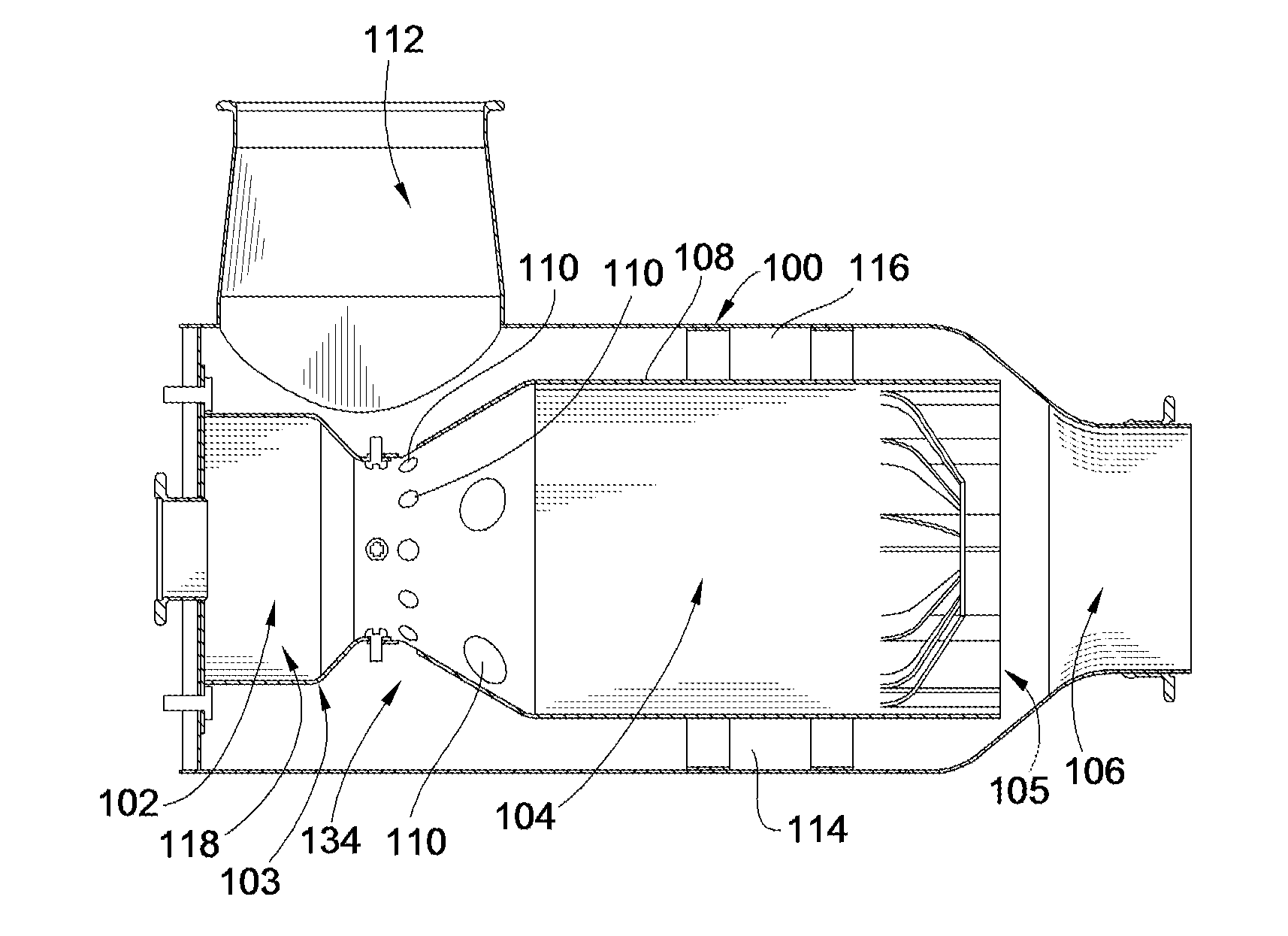 Low Pressure Drop Mixer for Radial Mixing of Internal Combustion Engine Exhaust Flows, Combustor Incorporating Same, and Methods of Mixing