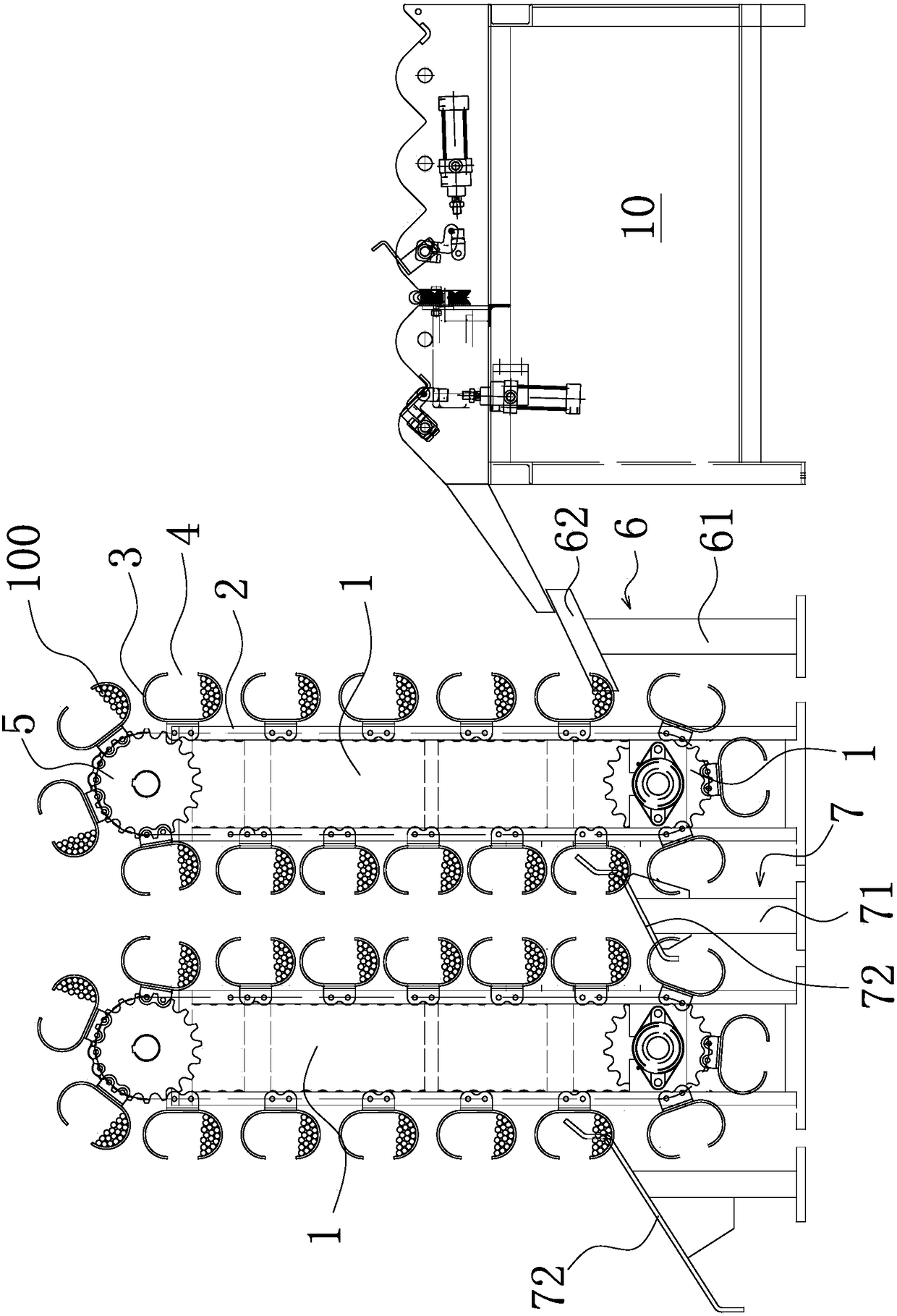 Cage steel bar storage rack and cage steel bar conveying device for pipe pile production line