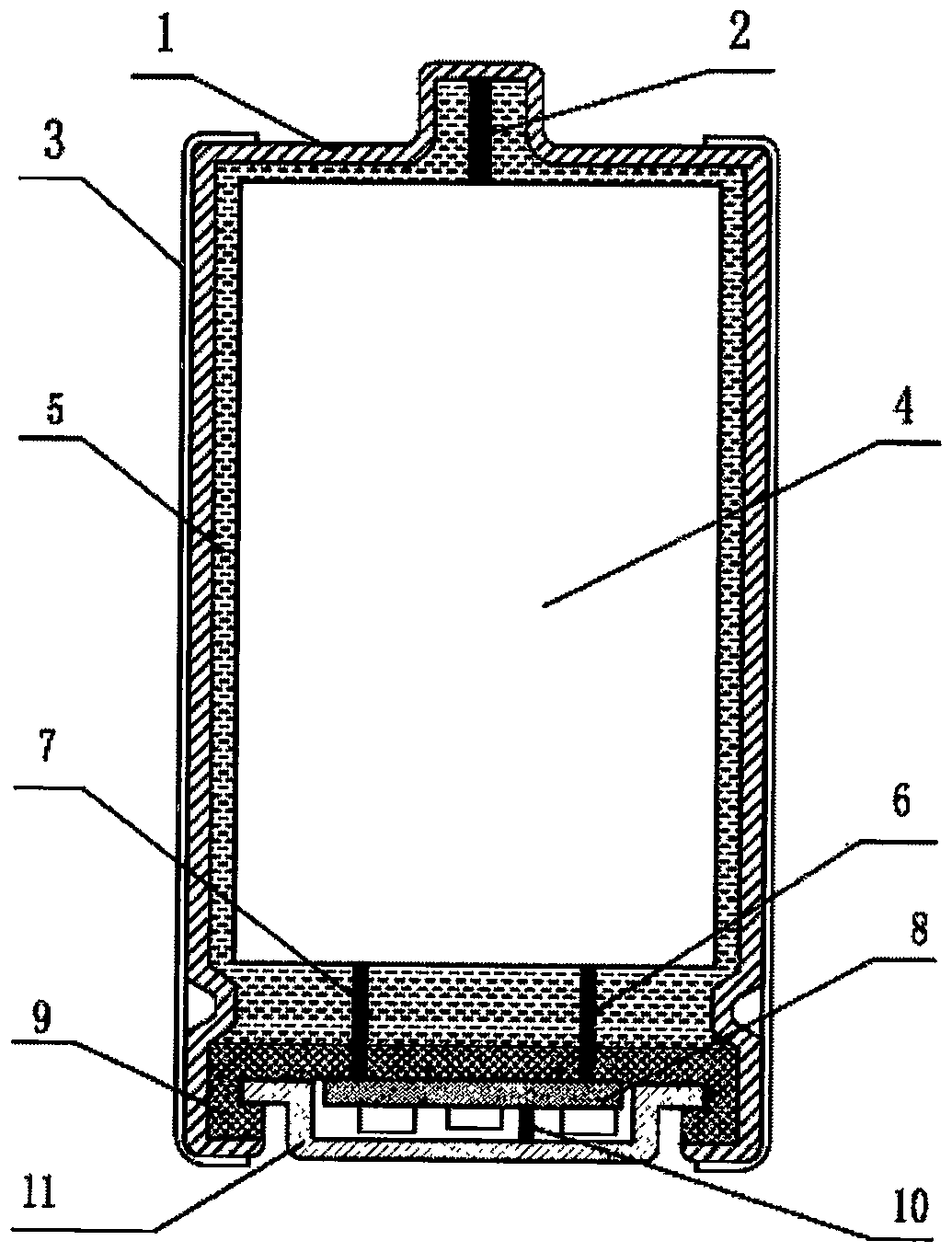 A lithium ion cell encapsulated in a hard case with a management circuit module built in the negative electrode