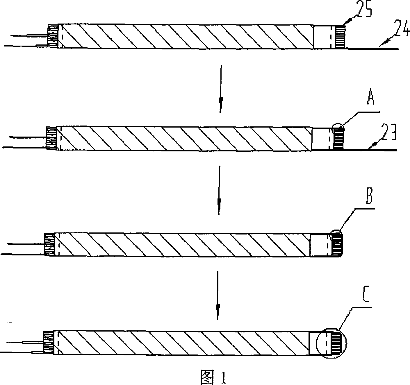 Method for packing the adhesive tape at the bottom of the lithium ion battery coil core and its device