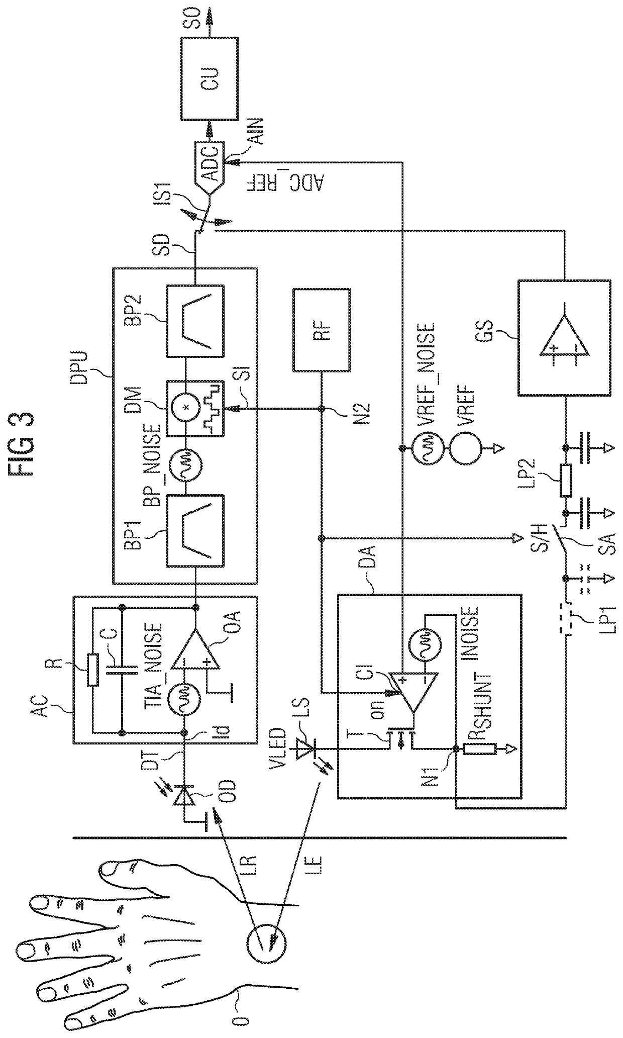 Circuit arrangement for an optical monitoring system and method for optical monitoring