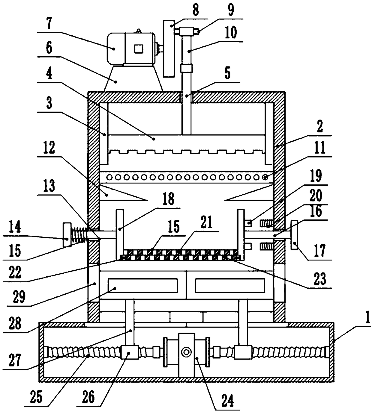 Raw material crushing and screening device for new material preparation