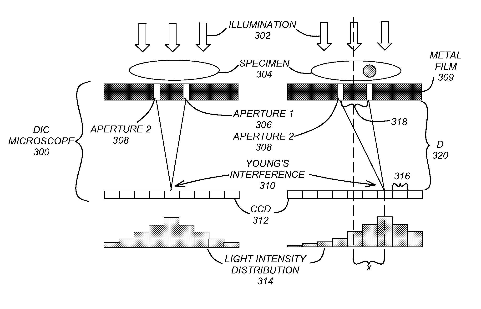 On-chip phase microscope/beam profiler based on differential interference contrast and/or surface plasmon assisted interference