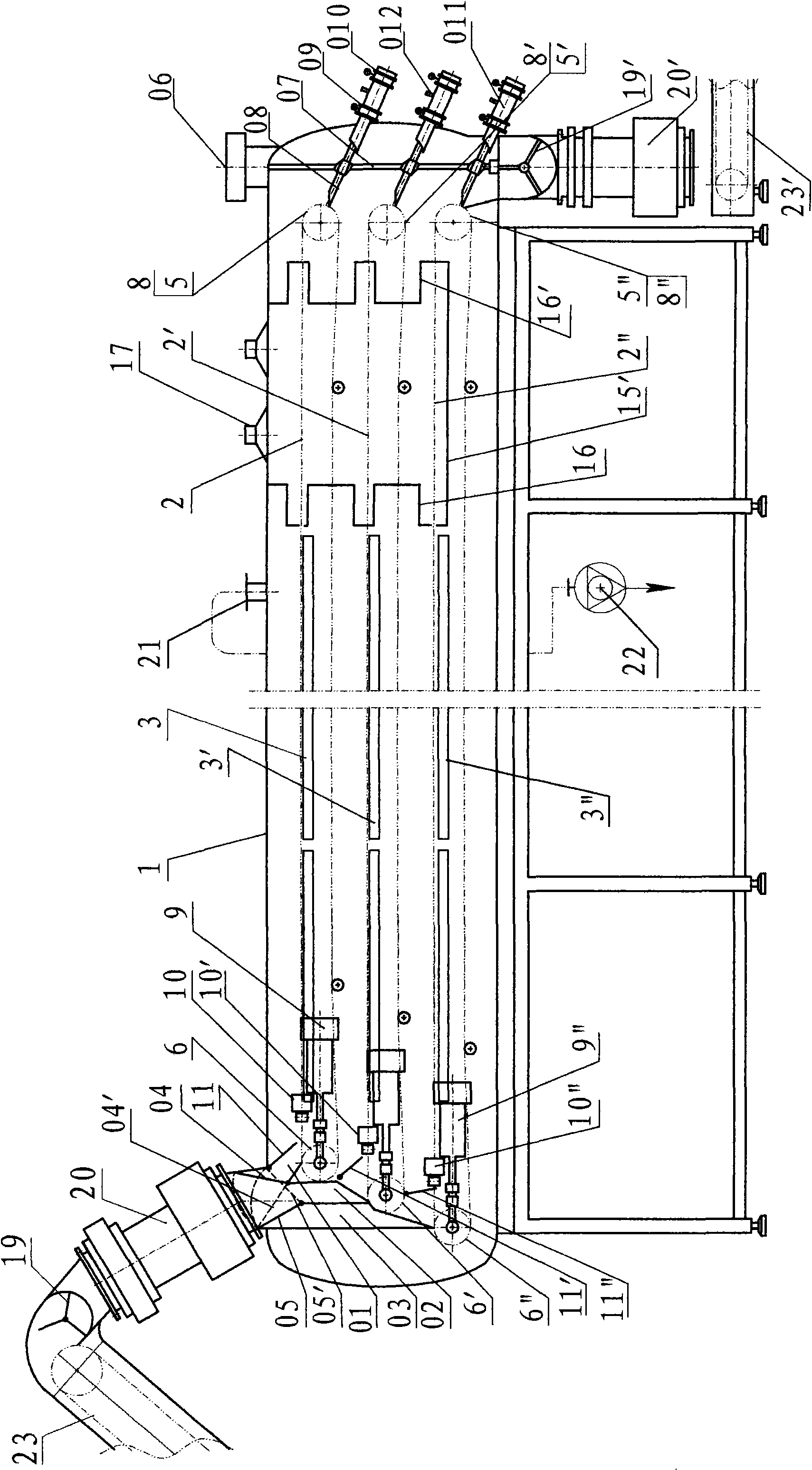 Continuous microwave vacuum drying and sterilizing processing device